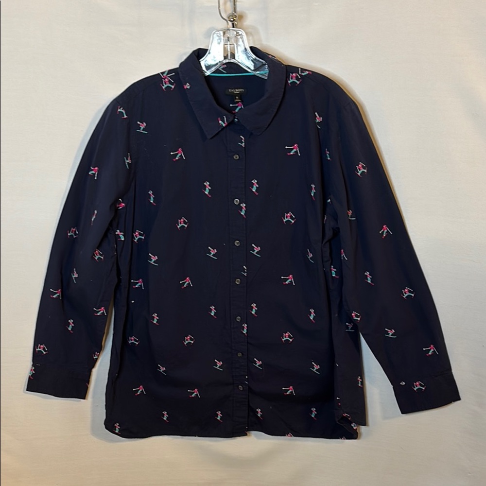 Talbots women snow ski shirt button up Size 1X Navy Blue
